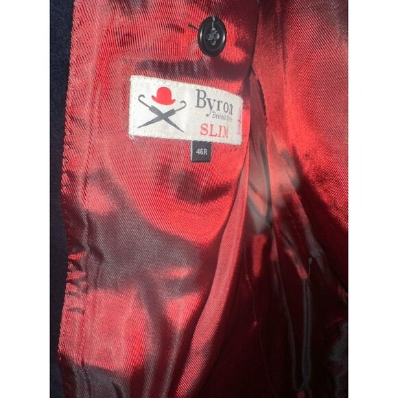 Byron Slim Fit Mens Blazer 46R Navy Blue Velvet Jacket Classic Two-Button Closur - Picture 2 of 10